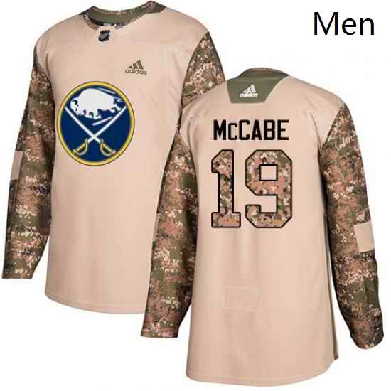 Mens Adidas Buffalo Sabres 19 Jake McCabe Authentic Camo Veterans Day Practice NHL Jersey